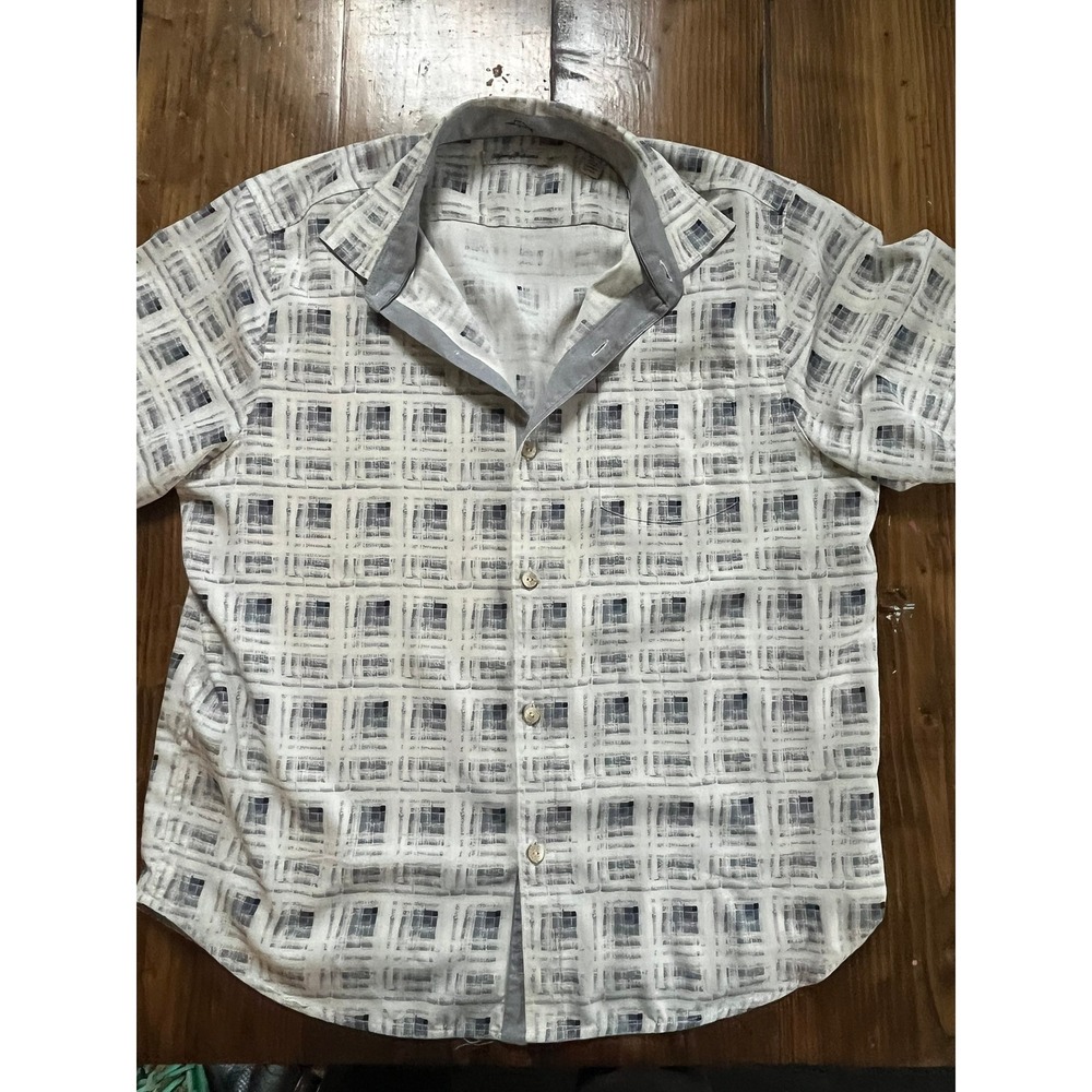 Tommy Bahama‎ Mens XL Grey White Abstract Geometric Grid Print Camp Shirt XL/TG